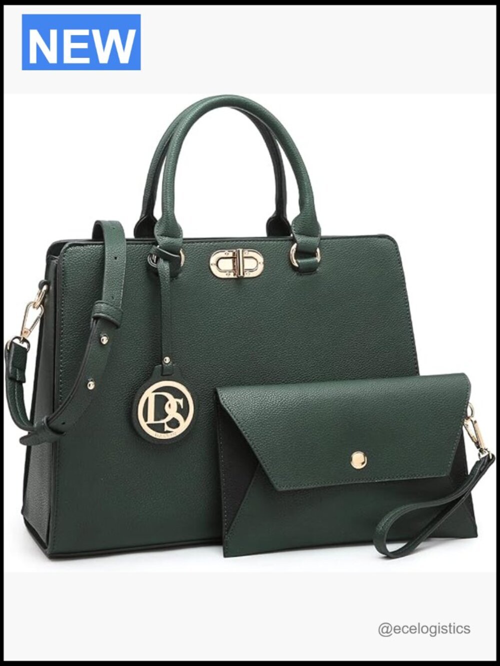 Vegan Leather Satchel Tote with Matching Clutch and Shoulder Strap